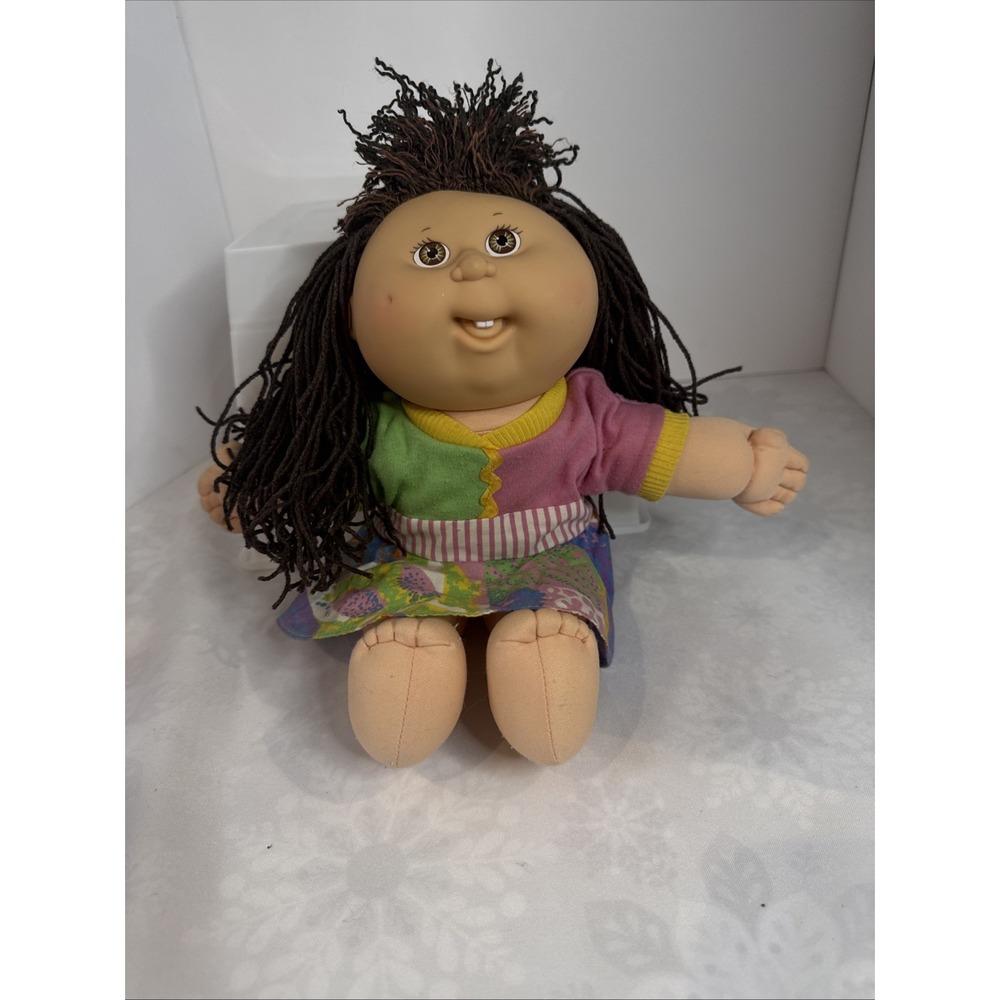 1991 Cabbage Patch Kids Doll w/ Crimped Hair‎ Brown Hair Brown Eyes Retro Dress